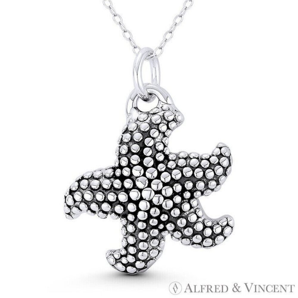 Starfish Ocean Sealife Charm Pendant in Oxidized .925 Sterling Silver